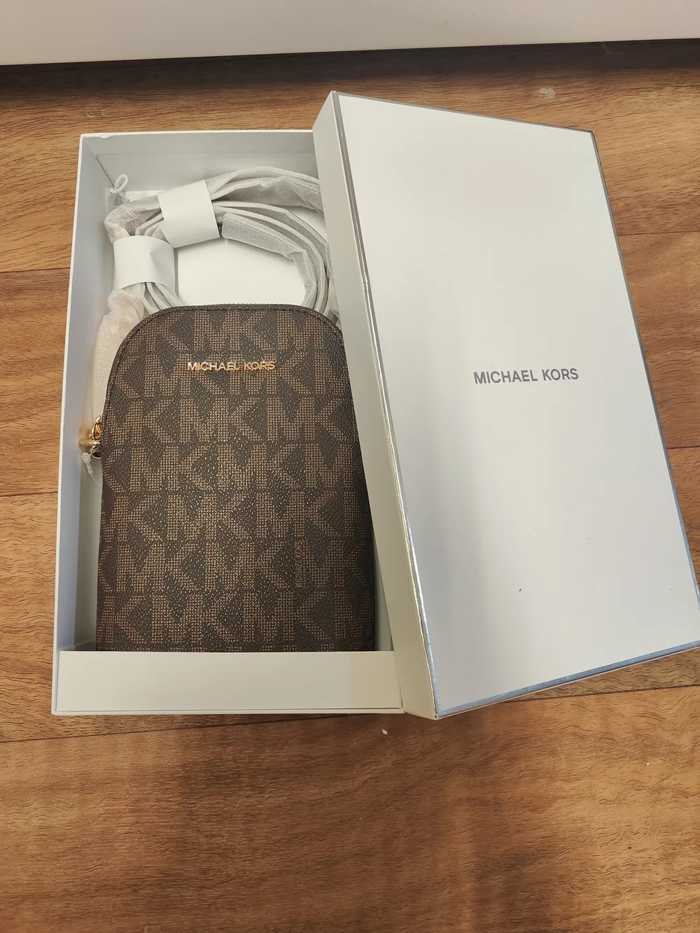 ( Brand New )Michael Kors Brown MK Logo Crossbody Bag With Box